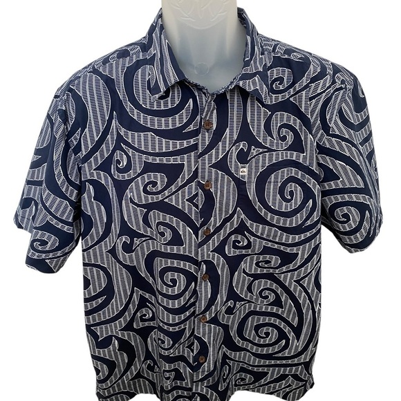 QUIKSILVER Navy Blue & White Aloha Hawaiian Collared Shirt Men L Large - Picture 1 of 8